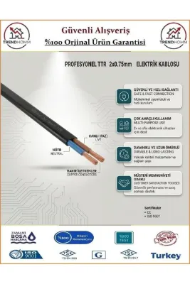 Trendhomm 2x0,75 TTR Balık Sırtı Yassı Kablo - %100 Bakır - 10 Metre