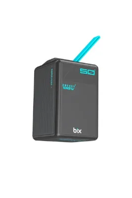 Bix PB5010W 50000mAh 100W Süper Hızlı Şarj Dijital Göstergeli 6 Portlu Powerbank Taşıma Askılı Taşınabilir Şarj Cihazı Siyah