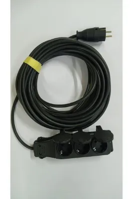 BERKS 15 metre 3x1.5 topraklı üç prizli siyah uzatma kablosu kapaklı