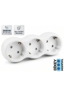 Gold Step 3'Lü Termal Akım Korumalı Dikey Priz / 3680 Watt / Çocuk Koruması / Aşırı Gerilim Koruması