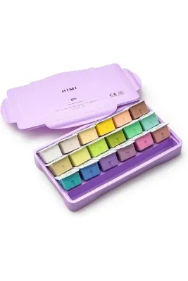 HIMI Jelly Cup Gouache Set Pastel Renkler Guaj Boya Seti 18 Renk x 30 gr. (Purple Case)