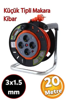 Badem10 Plastik Küçük Makaralı 3x1.5 mm TTR Kablo 20 Metre Seyyar CCA Kablo 4 Priz Monofaze Uzatma Kablosu