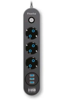 Piranha 3395 Akım Korumalı Grup Priz Ve 3'lü Usb Şarj Aleti
