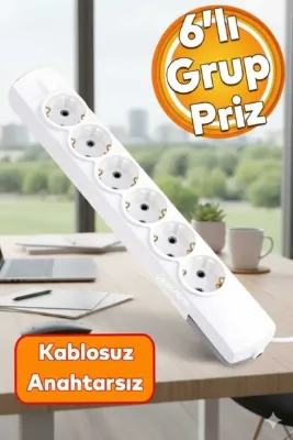 ÇEÇEN HOME Kablosuz Anahtarsız 6'lı Grup Priz Klemensli , 6'lı Priz, Çoklu Çoğaltıcı Kablosuz Grup Priz (32 cm)