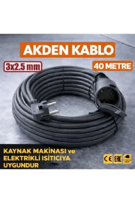 AKDEN Kablo 40 Metre 3x2,5mm Uzatma Kablosu Tam Kesit Kaynak Makinası Kullanıma Uygundur