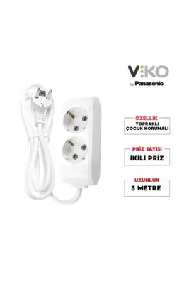 Viko | Ikili Grup Priz, Topraklı - Çocuk Korumalı Çoğaltıcı Priz, 2'li, 3 M, Beyaz