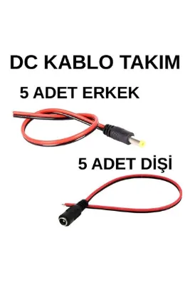 SpeedUF 5.5x2.1 mm DC Adaptör Kablosu Takımı 5'li Set (5 Erkek + 5 Dişi), 12V LED & Kamera Uyumlu