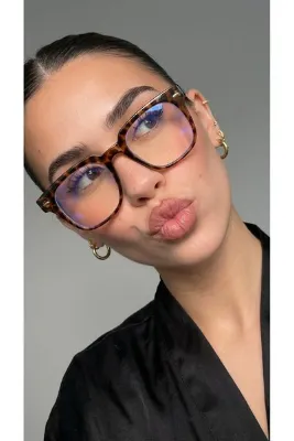 funeyes Toms Leopar Desenli Unisex Köşeli Büyük Hafif Mavi ışık korumalı optik uyumlu gözlük