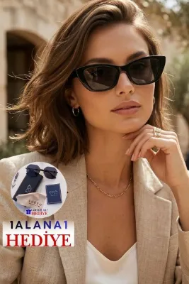 Lozzo Kadın UV400 Siyah Cat Eyes Güneş Gözlüğü 23009 C2