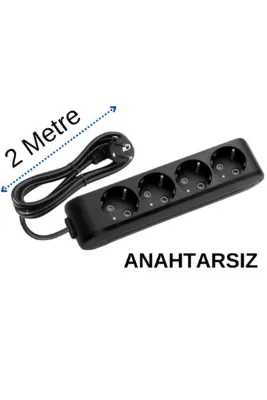Viko (4'Lü) Dörtlü Priz Topraklı Kablolu Siyah 2 (İki) Metre