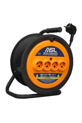 Powermaster ASL ASL-1050 50 Metre 4 Priz Girişli Makaralı Uzatma Kablosu 3000W 3x1.5mm