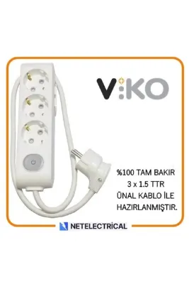 VİKO Multi-Let 3'lü Anahtarlı 4 Metre Topraklı Çocuk Korumalı Kablolu Grup Priz