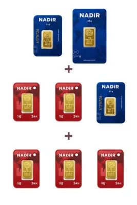 Nadir Gold 24 Ayar 20 Gram Külçe Altın (1 Adet 10 Gram Külçe Altın + 2 Adet 2,5 Gram Külçe Altın + 5
