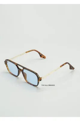 Eyemood Unisex Dikdörtgen Güneş Gözlüğü Leopar Desenli Çerçeve Mavi Cam UV400 Korumalı Braga C4