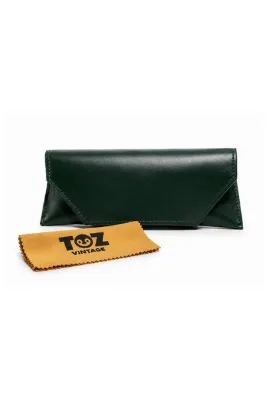 Toz Vintage Mıknatıslı Zeytin Yeşili Deri Gözlük Çantası Güneş ve Numaralı Gözlük Koruyucu Kılıfı ve Silme Bezi