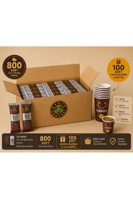 Kahve Dünyası 800 Adet 2’si 1 Arada Hazır Kahve (20 Paket x 40 Adet) + 100 Adet 7 Oz Karton Bardak Hediye | Toplu İkramlık Kahve Seti