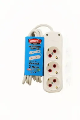 Amiral electric Amiral 3,lü (1.sınıf) Topraklı 2 Metre Ara Kablosu Grup Priz Kablolu Üçyol
