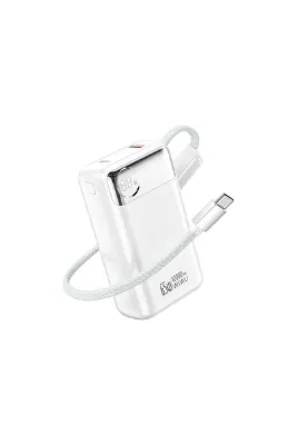WIWU T132 Power Plus Serisi Type-C Kablolu PD Powerbank 65W 12000mAh Beyaz