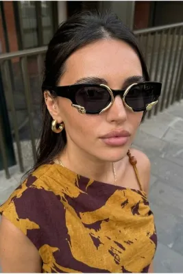 Eyesofia Schlangenmuster Gold Desenli Unisex Siyah Uv400 Filtreli Güneş Gözlüğü