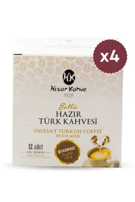 Hisar Kahve Hazır Sütlü Türk Kahvesi Şekersiz 12'li (X4)