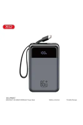 Xo 20000mAh 65W Hızlı Şarj Destekli Dijital Ekranlı Dahili Kablolu Type-C Powerbank