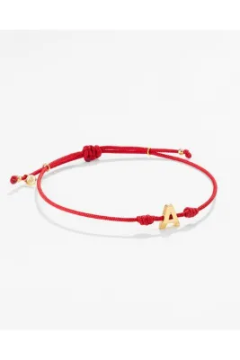 MEKS JEWELS Gümüş Harfli Kırmızı İpli İkon Bileklik
