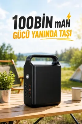 VOOKA Taşınabilir Güç İstasyonu 100.000 mAh | 100W Hızlı Şarj | Güçlü LED Aydınlatma Dahili Kablolu Powerbank