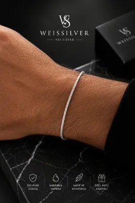 WeisSilver 925 Ayar Gümüş Old Money 3mm Tilki Kuyruğu Model Erkek Bileklik Künye –Gümüş Erkek Bileklik 17+5 cm