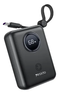 Yesido 10.000 mAh Dijital Göstergeli Dahili Type-C ve Lightning Kablolu PD Mini Çoklu Şarj Powerbank