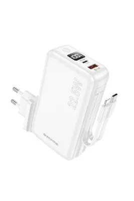 Borofone 10000mAh Powerbank, Avrupa ve Amerika Adaptörlü Güç Bankası iPhone ile Uyumlu Şarj Led Gösterli BJ39