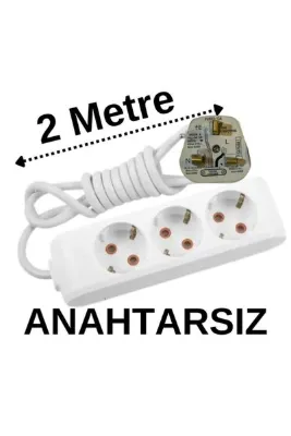 Avarson İngiliz Erkek Türk Dişi Universal Priz Dönüştürücüsü Uzatmalı 3 Lü 2 Metre