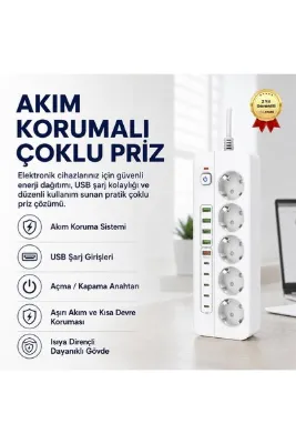 hızlı store Akım Korumalı Çoklu Priz – USB Girişli, Anahtarlı, Yüksek Güvenlikli Elektrik Prizi