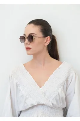 Eyemood Unisex Yuvarlak Güneş Gözlüğü Altın Rengi Çerçeve Kahverengi Degrade Cam UV Korumalı Rayne C4