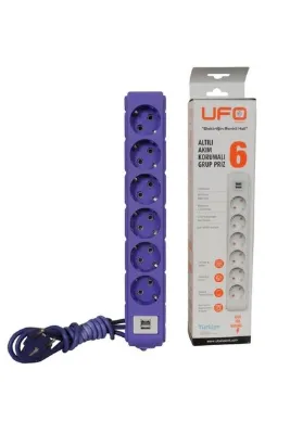 UFO Akım Korumalı Grup Priz 5 Mt Mor 6’lı Ve 2’li Usb Şarj Aleti 2500 Watt