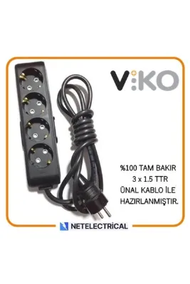 VİKO Multi-let Siyah 4'lü 6 Metre Topraklı Çocuk Korumalı HES Kablolu Grup Priz