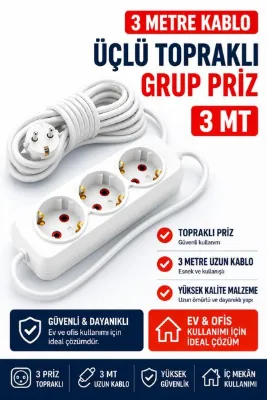FIRSAT YOLU Üçlü Topraklı Grup Priz 3 Metre