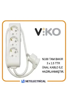 VİKO Multi-let 3'lü 1 Metre Topraklı Çocuk Korumalı (3x2.5 TTR TAM BAKIR KALIN KABLOLU) Grup Priz