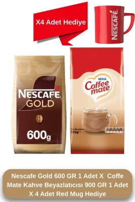 Nescafe Gold 600 GR 1 Adet X Coffe Mate Kahve Beyazlatıcısı 900 GR 1 Adet X 4 Adet Red Mug