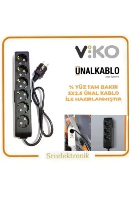 VİKO Multi-Let 6 Lı 1 METRE 3x2.5 TAM BAKIR ÜNAL KABLOLU Topraklı Çocuk Korumalı Uzatma Seyyar