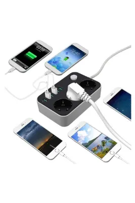 Rozıa U613 | Dalgalanma önleyici uzatma kablosu 2M 3 adet 230V soket ve 6 adet USB 5V soket