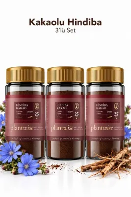 Plantwise 3'lü Kakaolu Hindiba Kahvesi|Prebiyotik-Yüksek Lif %80 Hindiba %20 Kakao Kahve |100g Cam Kavanoz
