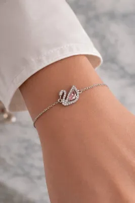 GWOMA Kadın Gümüş Bileklik -Swan Kuğu Model Zirkon Taş İşlemeli 925 Ayar Gümüş Kadın Bileklik