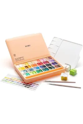 HIMI Twin Cup Gouache Set 48 Renk x 12 gr Guaj Boya + 3 Fırça (Peach Fuzz Case)