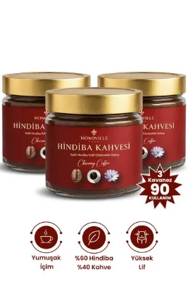 Monoville Hindiba Kahvesi 75 gr x 3 Adet %60 Hindiba %40 Kahve Cam Kavanoz ( Chicory Coffee )