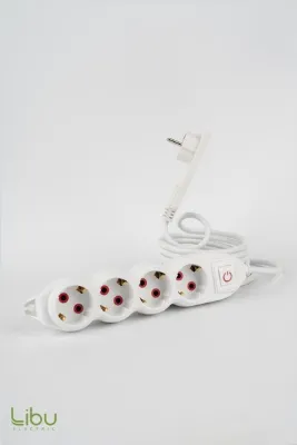 Libu Electric 4'lü Priz Ince Fişli Topraklı Kablolu Led Anahtarlı 2 Metre-beyaz