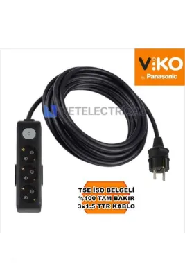 NETELECTRİCAL Multi-let | Üçlü 10 Metre Anahtarlı Topraklı Ç. K. Grup Priz - 3'lü 10 M Siyah 3x1.5 Ttr Kablolu