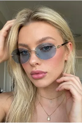 REN EYEWEAR DERLA Metal Oval Kadın Güneş Gözlüğü Mavi Cam Detaylı UV400 Korumalı