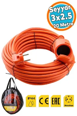 NZB Uzatma Kablosu 20 METRE 3x2.5 mm CCA Tekli Grup Fiş Priz Kapaklı Monofaze Ev Tipi Topraklı Kablolu