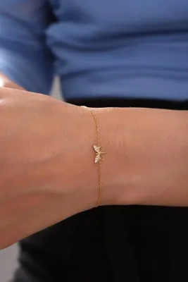 Bilsen Store Kadın 925 Ayar Gümüş Zincirli Altın Kaplamalı Yusufçuk Bileklik