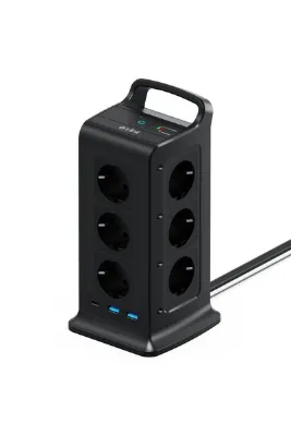 S-LINK PRZ02 VoltBar 12 Soketli 2*USB+TYPE-C PD Hızlı Şarjlı 2M 1050 Joule Tam Bakır Kablolu Kule Ak